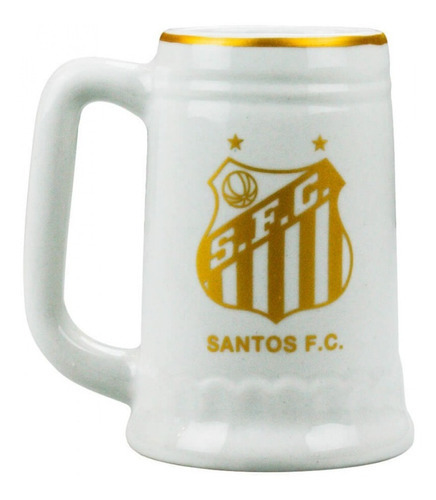 Caneca De Porcelana Branca E Dourada Time Santos F.c. 500 Ml