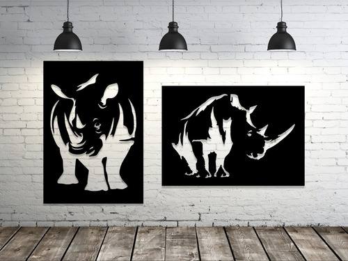Cuadro Decorativo Madera Mdf Rinocerontes Abstracto 6mm