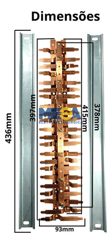 Kit Barramento Completo Trifásico 100a P/44 Circuitos Din Cor Cobre
