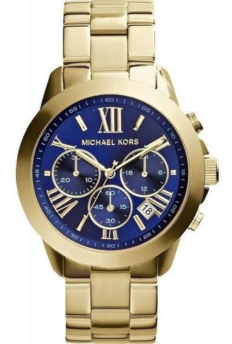 Relógio Michael Kors Mk5923 Bradshaw Dourado E Azul