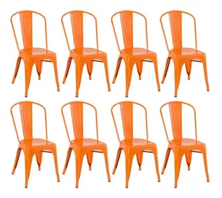 8 Cadeiras Iron Tolix Aço Metal Industrial Vintage Cores Av Cor da estrutura da cadeira Laranja