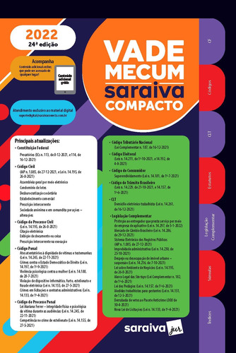 Vade Mecum compacto - 24ª edição 2022, de Saraiva, a. Editora Saraiva Educação S. A., capa dura em português, 2022