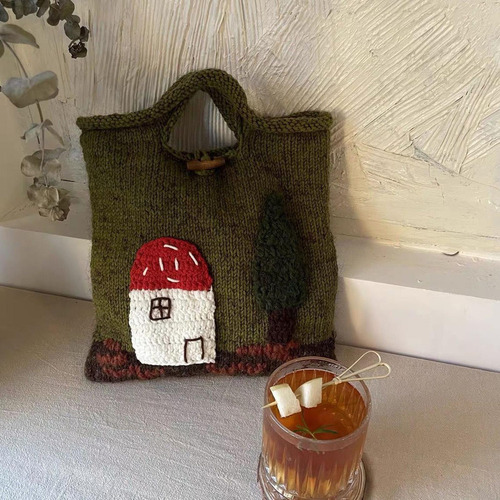 Bolso De Mano De Ganchillo Bolso De Mano Con Diseño De Casa
