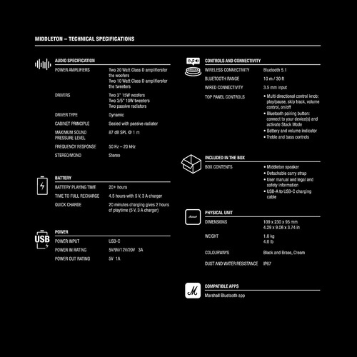 Bocina Bluetooth Portátil Marshall Middleton