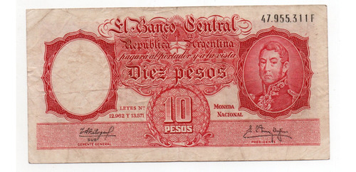 Billete Argentina 10 Pesos Moneda Nacional Bottero 1969