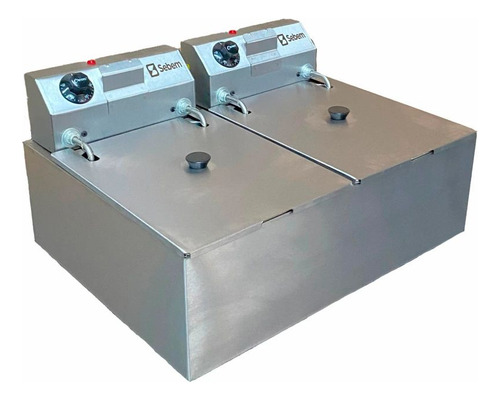 Fritadeira Fritador Elétrico Profissional Industrial Dupla 2 Cestos Cubas Quadrado 10 Litros Com Tampa Sebem Inox 220v