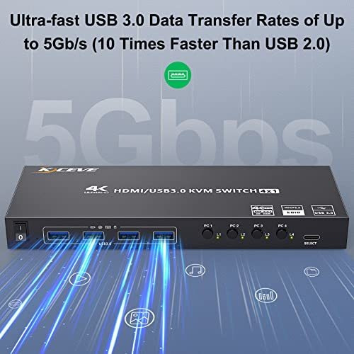 Conmutador Kvm Usb 3.0 Hdmi De 4 Puertos Compatible Con 4k @