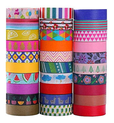 Ninico 30 Rollos Washi Tape Set 10mm Ancho Colorido Dis...