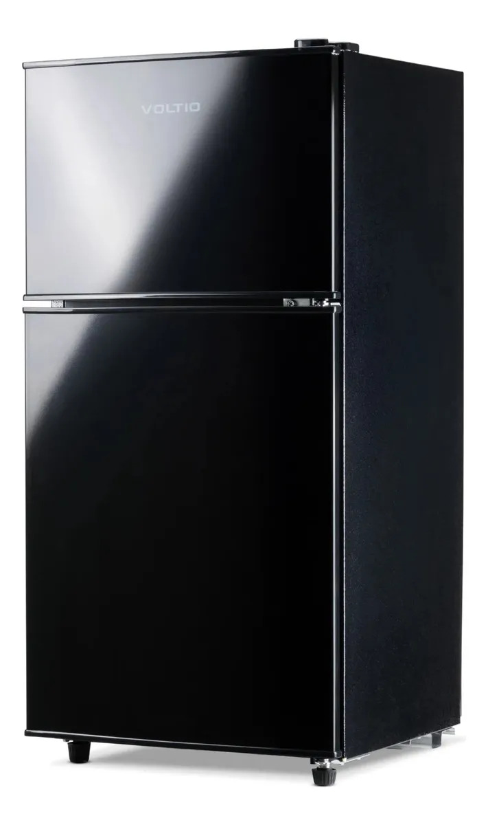 Refrigerador Frigobar 85 L 3 Pies Voltio con Dos Puertas, Congelador, Termostato y Estante para Botellas Color Negro