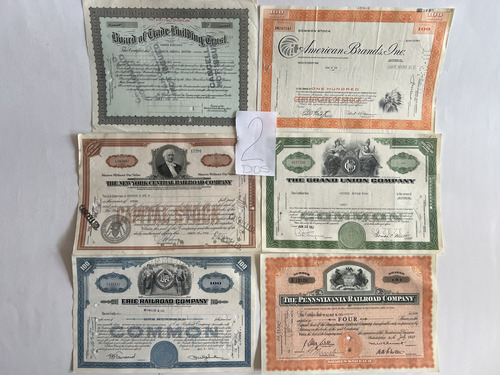 Set 6 Títulos Accionarios Diferentes Empresas Americanas. (Usado)