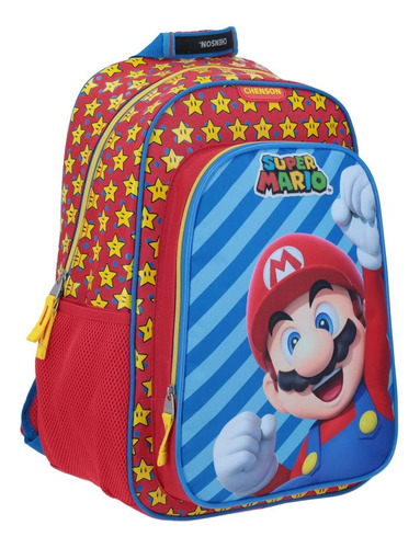 Mochila Grande Super Mario Azul Lineas