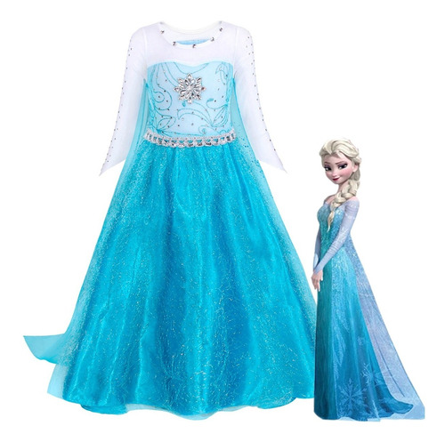 Vestido Princesa Elsa Disfraz Con La Capa Larga Día Del Niño