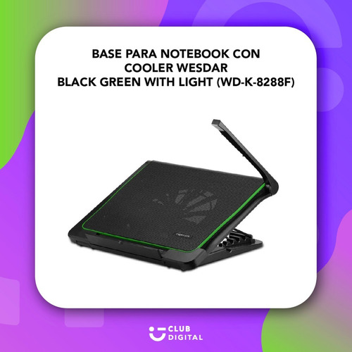 Imagen 2 de 10 de Base Refrigerante Notebook Cooler Wesdar Black Luz Verde