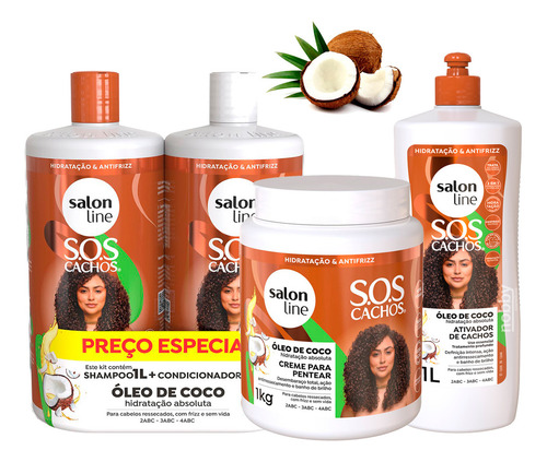 Kit Sos Cachos Coco Família Creme Ativador Litrão Salon Line