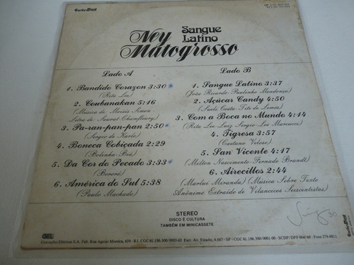 Lp Vinil: Ney Matogrosso - Sangue Latino (Usado)