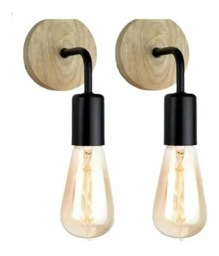 Pack De 2 Aplique Lampara Led Muro Madera E27 Decorativo