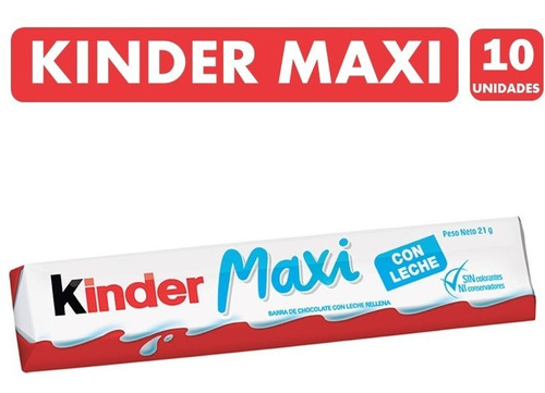 Kinder Maxi, Chocolate De Leche - Pack De 10 Barras De 21gr.