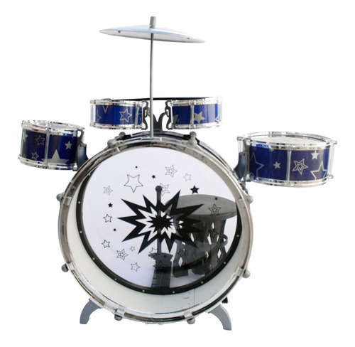 Bateria Acústica Infantil Com Baqueta Banco Cores Brinquedo