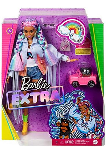 Muñeca Barbie Extra Y Accesorios Con Trenzas Arcoíris En Cha