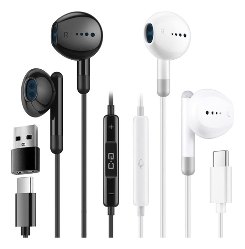 2 Paquetes Auriculares Usb C, Auriculares Tipo C Con Galaxy