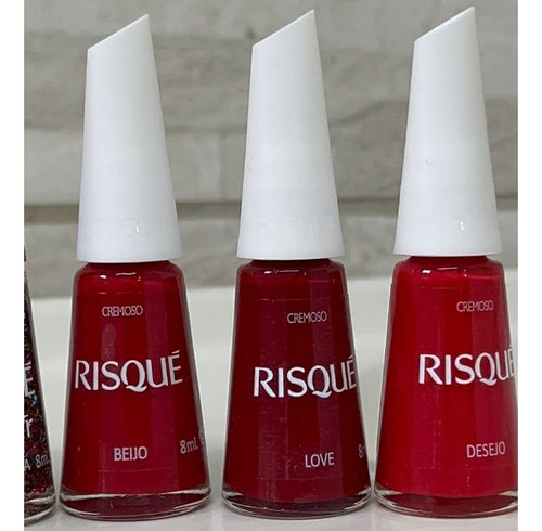 Kit 7 Esmaltes Vermelhos Risqué Com Dona Da Festa Glitter
