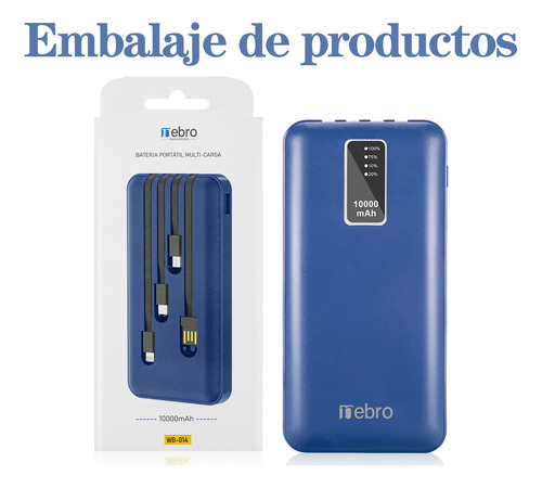 nebro Power Bank Batería Portátil 10000mah Con Built In 4 Cables, Ip/Tipo C/Micro Usb/V8 Con Pantalla Digital Cargador De Batería Compatible con iPhone 16 15 14 13 12,Xiaomi,Huawei&Samsung S22 S21