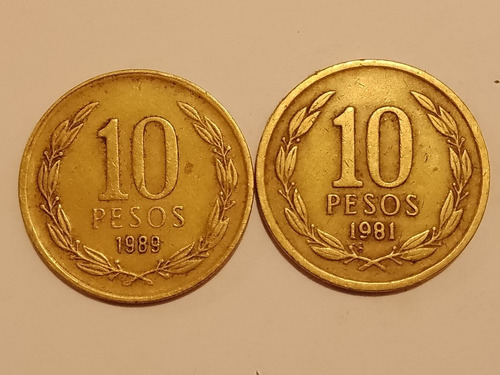 Moneda 10 Pesos Chile Año 81,89 Angel De La Liberad Valor X2