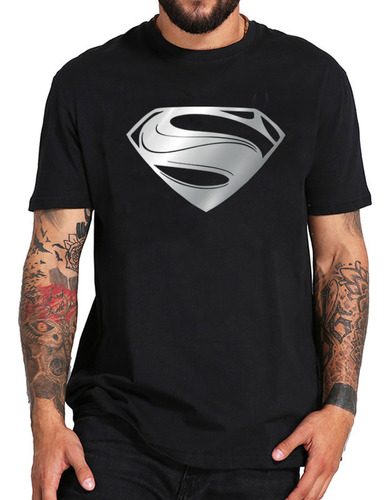 Franela Superman Negro Y Plateado Algodon Unisex 