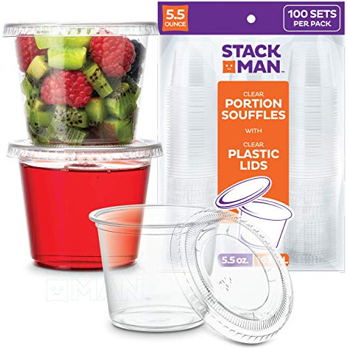 100 Sets 5 5 Oz Plastic Cups With Lids Clear Portion Cu...