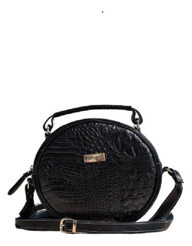 Bolsa Transversal Feminina Redonda De Couro Legitimo Croco