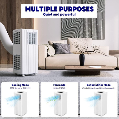 Aire Acond. Portátil 8000 Btu, Bajo Consumo, 3 En 1, 32 M²,
