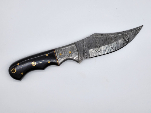 Cuchillo De Caza Acero Damasco Mango Hueso De Toro Color Negro
