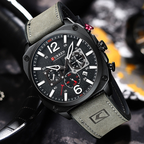 Imagen 4 de 5 de Reloj Hombre Curren Cuero Cronógrafo Caballero Elegante