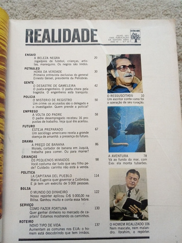 Revista Realidade Nº 64 -de 1971 . Politica Prop. Sumario