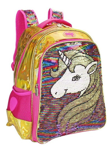 Imagen 1 de 6 de Mochila Lentejuela Reversible Kinder Unicornio Wilys Wk084