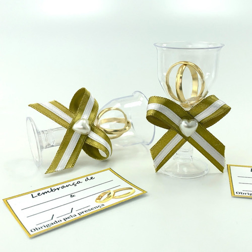 Lembrancinha Casamento Tacinha Alianças Dourado C/ 150 Unid