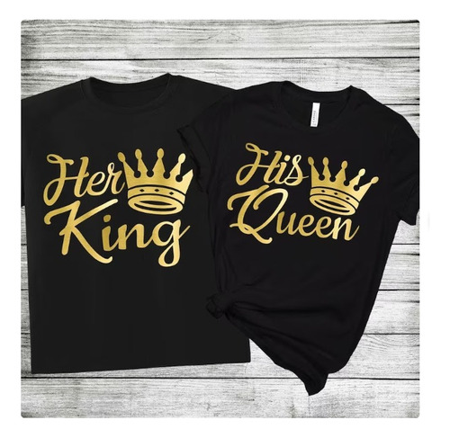 Pack 2 Polera Unisex Pareja Amor Rey Reina Corona Estampado