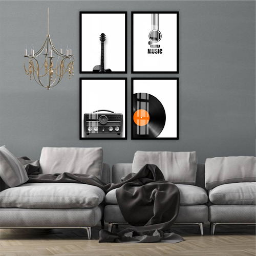 Kit Quadros Decorativos Disco Rádio Moderno Moldura E Vidro