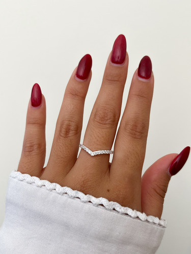 Anillo En Forma V Pico Cubic Brillo Minimalista De Plata Plateado 7