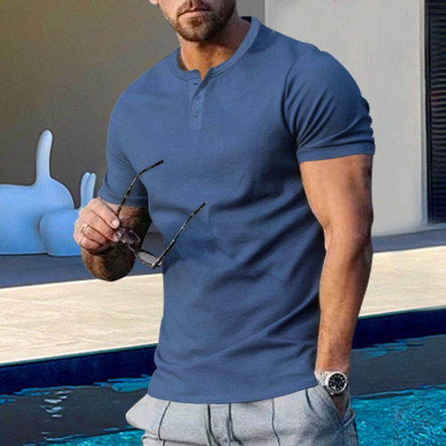 N Playera Henley Casual Manga Corta Con Botones Para Hombre