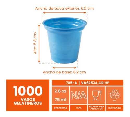 Vaso azul claro plástico para nieve helado 75ml D:6.2 Wow 1000 piezas color azul claro