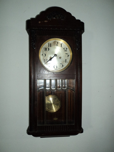 Reloj De Pared Antiguo Aleman A Cuerda Y Pendulo Funcionando