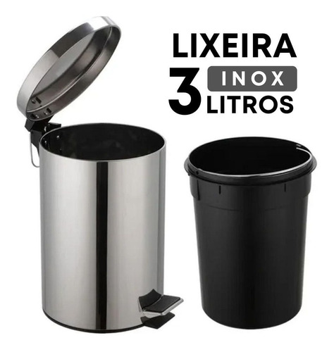 Cesto De Lixo 3lts 100% Inox C/ Pedal Banheiro E Cozinha Cor Prateado