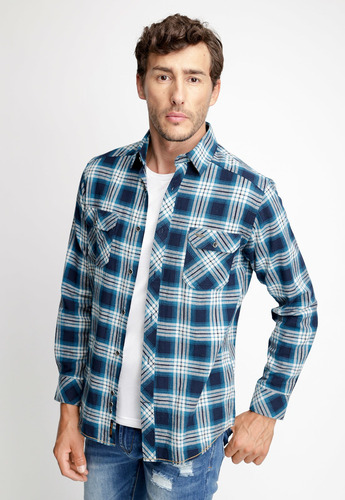 Camisa Hombre Checkered Arizona Fj Azul Fw 2023 Ferouch