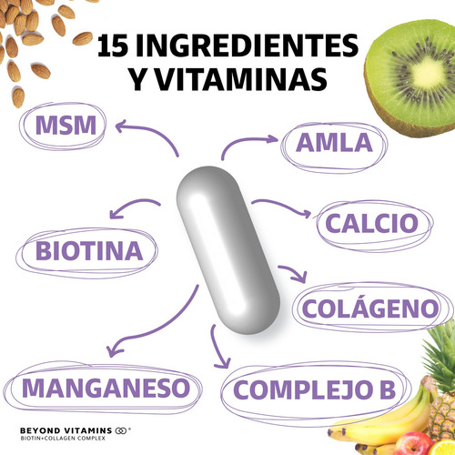 Biotin + Collagen Complex - Contiene Biotina + Colágeno + 15 Ingredientes Y Vitaminas - Colageno Biotina - Multi Collagen Peptides - Vitybell Vitaminas Mujer - Cabello Piel Uñas - 60 Cápsulas Sin Sabor
