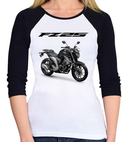 Baby Look Raglan Moto Yamaha Fazer 250 Fz25 Preta 3/4