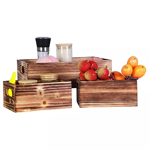  PHOENANCEE Caja de madera para almacenamiento, caja decorativa  de madera, juego de 3, cajas nido rústicas con asas, cesta de contenedor de  granja, decoración del hogar con aroma de madera natural 