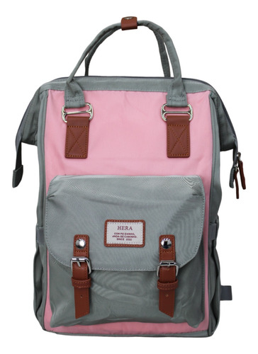 Mochila Pañalera Para Bebe Impermeable - Hera 002 Color Rosa Con Gris