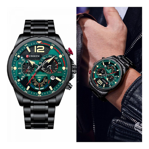 Reloj De Hombre Curren Edición M: 8395 Totalmente Funcional Color de la correa Negro Color del fondo Verde