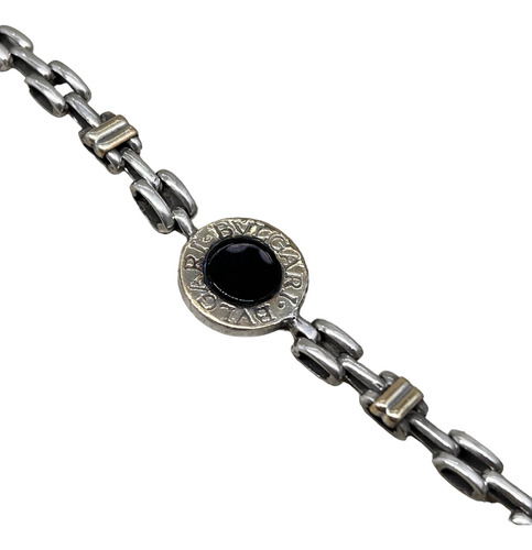 Pulsera En Plata 925 Y Oro Con Onix Negro 19cm Pa.pb